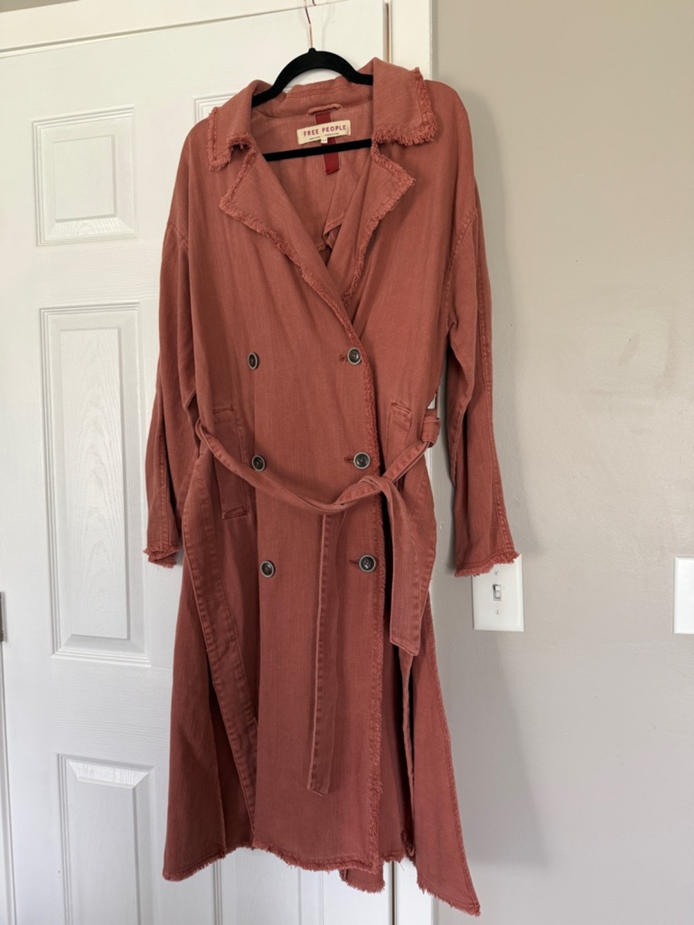 Free People Dusty Rose Long Coat Jacket Belted Double Breasted Trench Coat - Picture 7 of 11